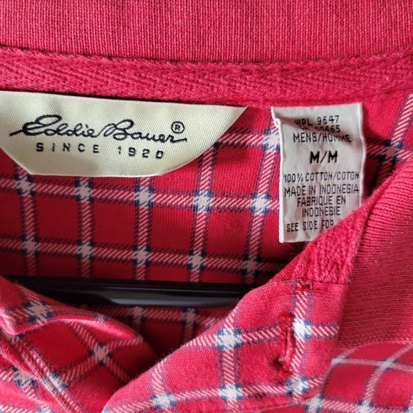 Eddie Bauer Polo Shirt  Mens  Short Sleeve  Red  Squares\Stripes  Size Medium - Picture 2 of 3